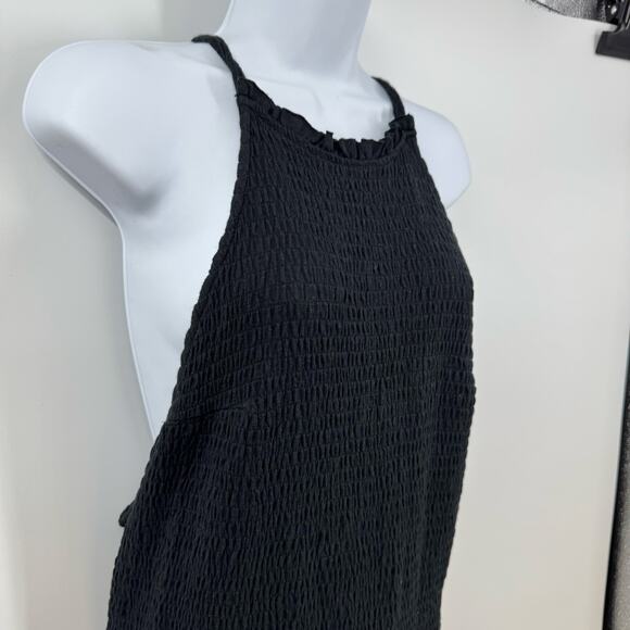 Free People Beach Spell on You Drop Waist Maxi Dress L Black Smocked High Neck - Picture 4 of 9